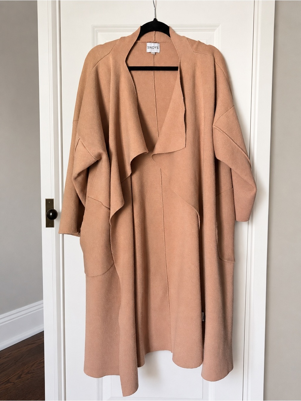 SNDYS Camel Tia Knit Open Front Draped Cardi | Size Medium